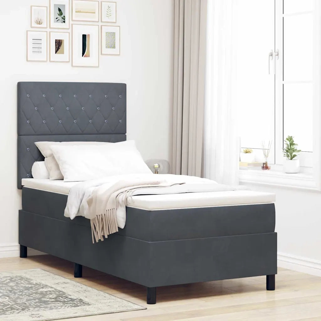 Letto a molle con materasso Grigio scuro 100 x 200 cm Velluto 3339747