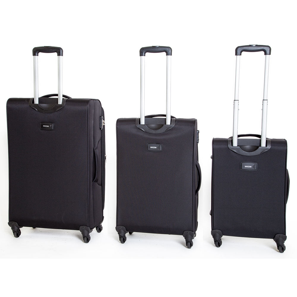 Set 3 Valigie Trolley Morbide in Poliestere 4 Ruote TSA Ravizzoni Ambra Nero