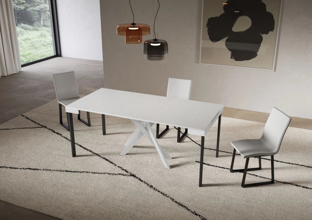 Consolle Allungabile 90-300x40x77 cm Saki Evolution Bianco Frassino Gambe Bianche