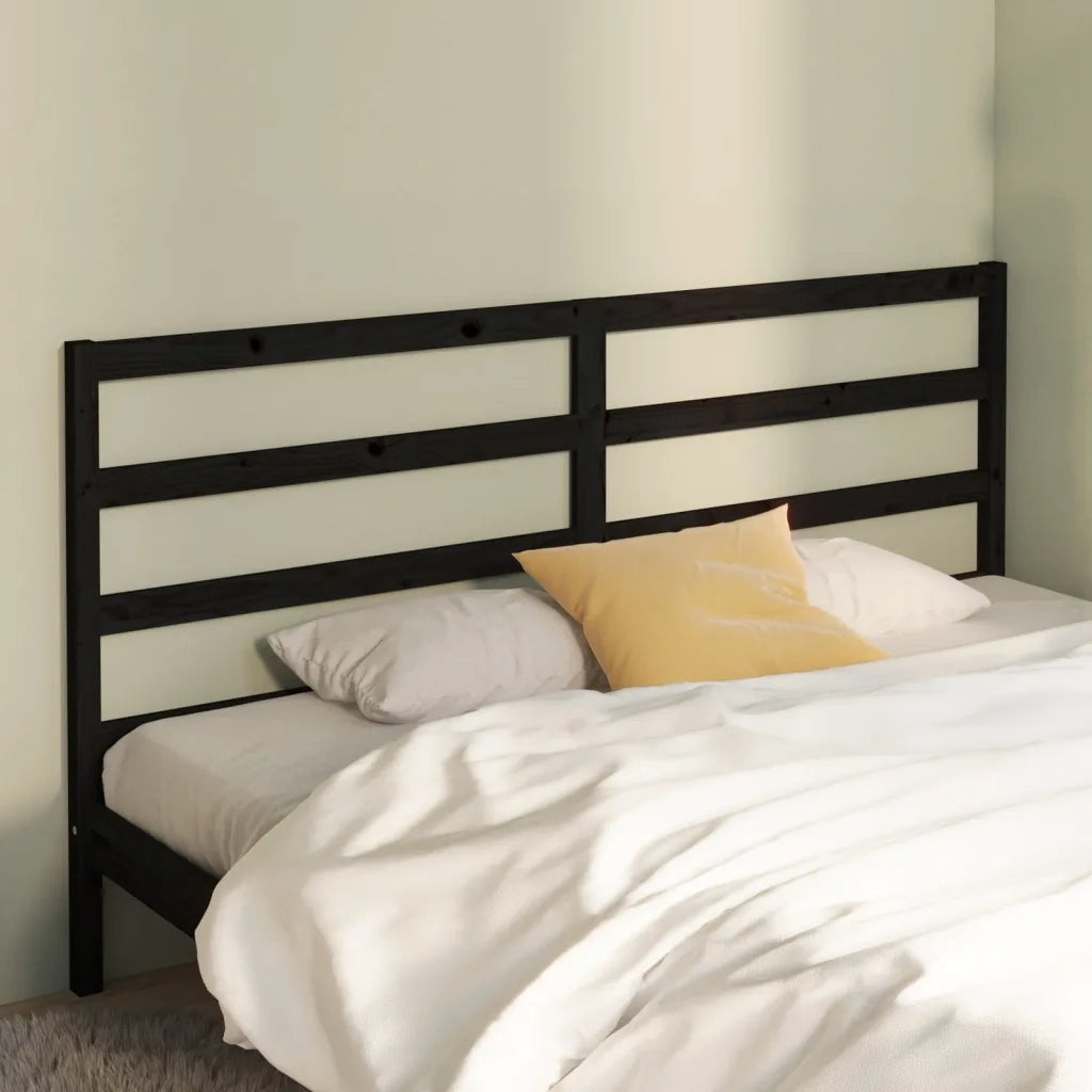 Testiera per Letto-Testata-Testiera Decorativa Nera 206x4x100 cm in Legno Massello di Pino 663526