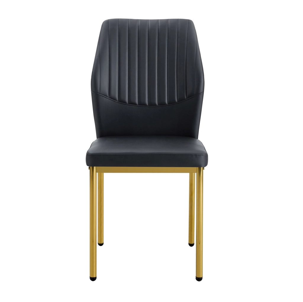 Set 4 sedie da pranzo moderne in PU nero con gambe in metallo oro; altezza 93 cm