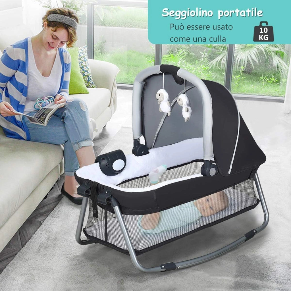 4 in 1 Lettino Neonato da Viaggio Pieghevole con Materasso, Culla da Campeggio con Fasciatoio e Giocattolo, per Bambini 0-36 Mesi fino a 15 kg (Grigio Scuro)