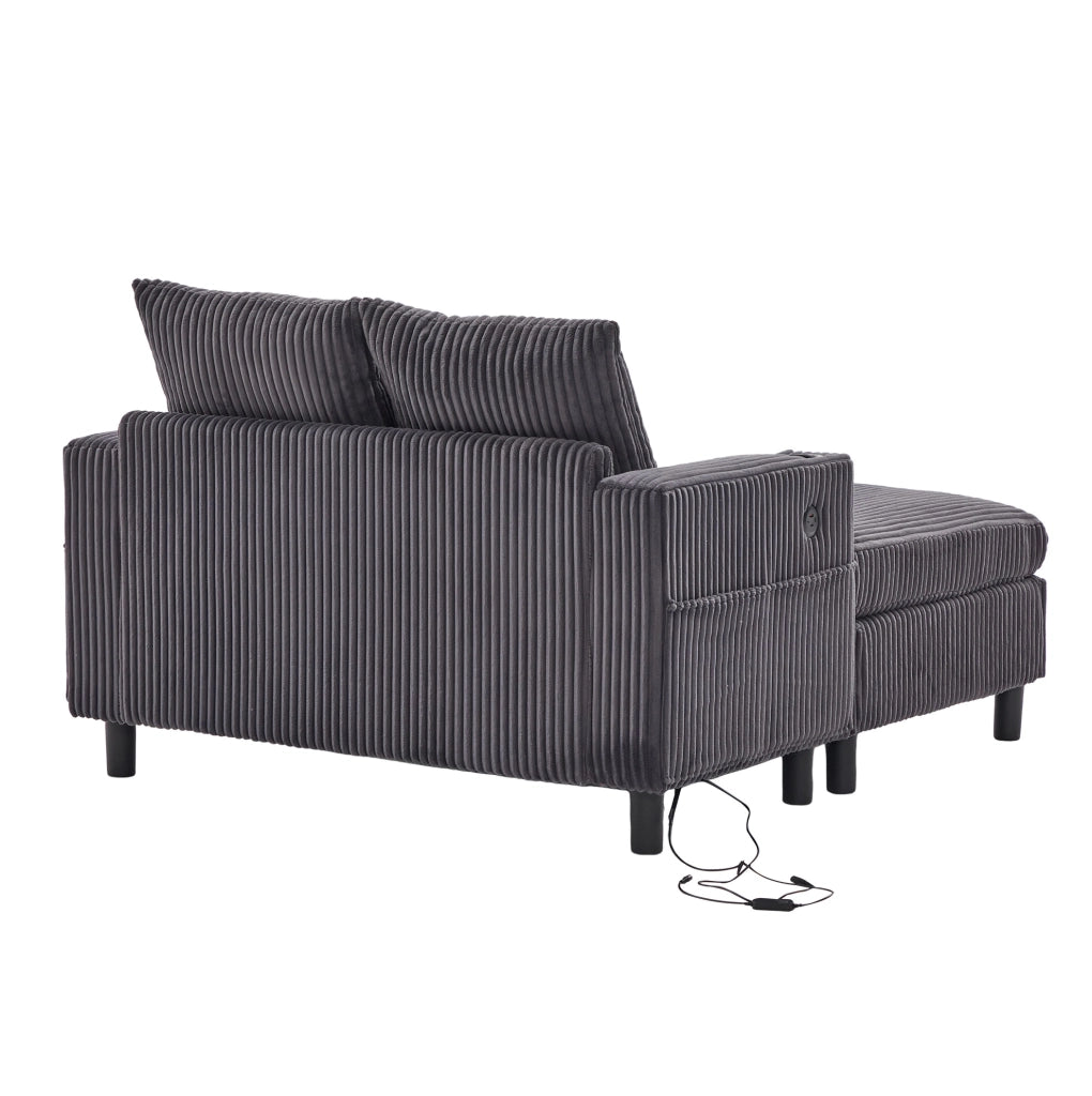 Poltrona relax 142x128x85 cm con luci LED multicolore; portabicchiere in velluto a coste grigio scuro