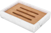 Sacchetto per sapone con contenitore in bambù, lucido e elegante, rettangolare, in cera e marmo, asciuga velocemente, per cucina, bagno, doccia, lavabo, bianco