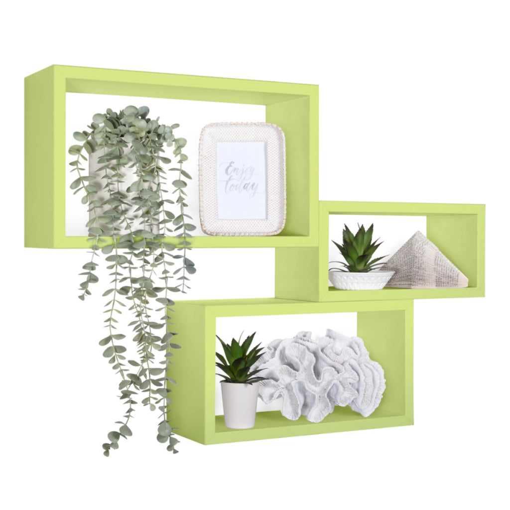 Set di 3 Mensole da Muro Modello TRITTCO. Misure 15.5x45.0x27.0 cm. fInitura  VERDE - MADE IN ITALY