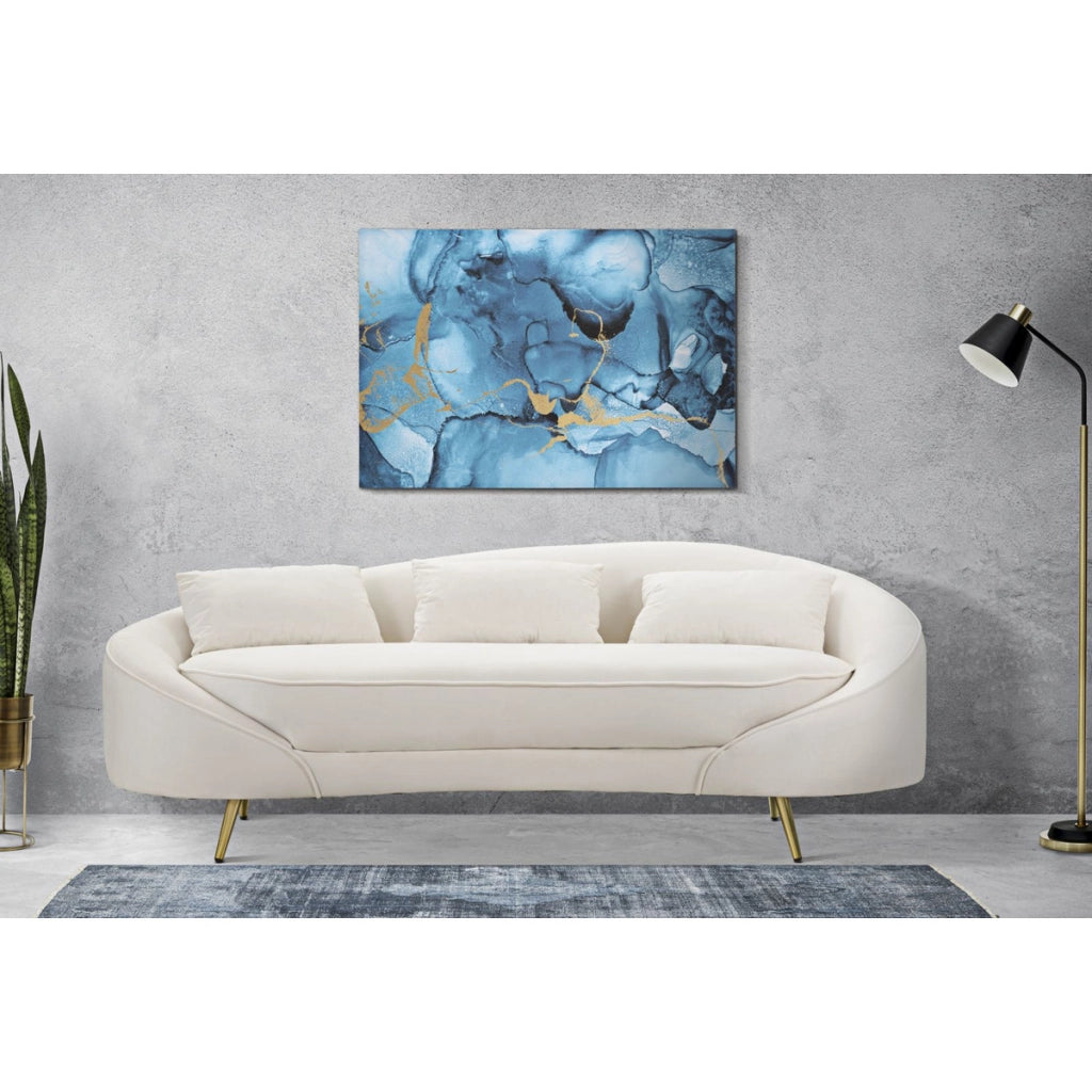 Stampa dipinta Blu Rey astratta effetto marmo blu e oro su tela 80x120 cm