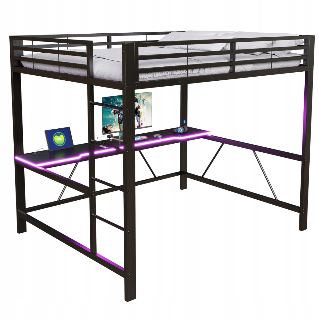 Letto a castello gaming con LED e USB - Xylo - 160x200 cm - Nero