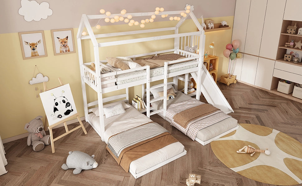 Etagenbett con scivolo in pino e MDF 90x200 cm