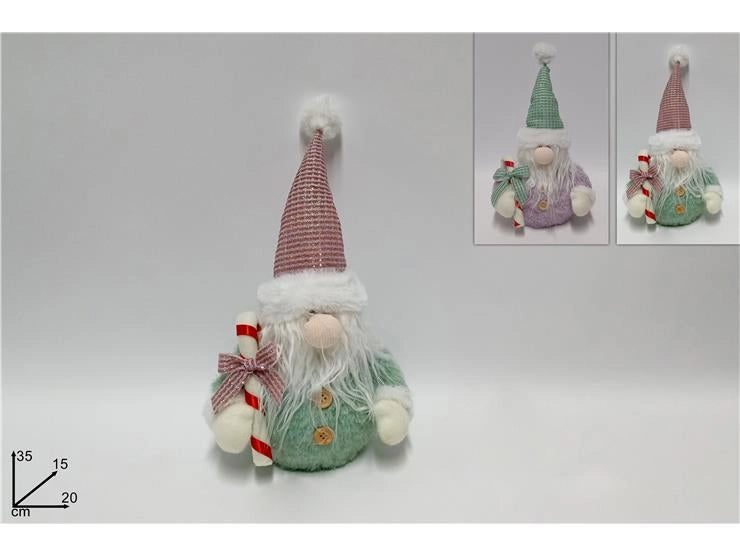 Decorazione Natalizia Babbo Natale con Bastoncino e Pelliccia 35 cm 2 Colori