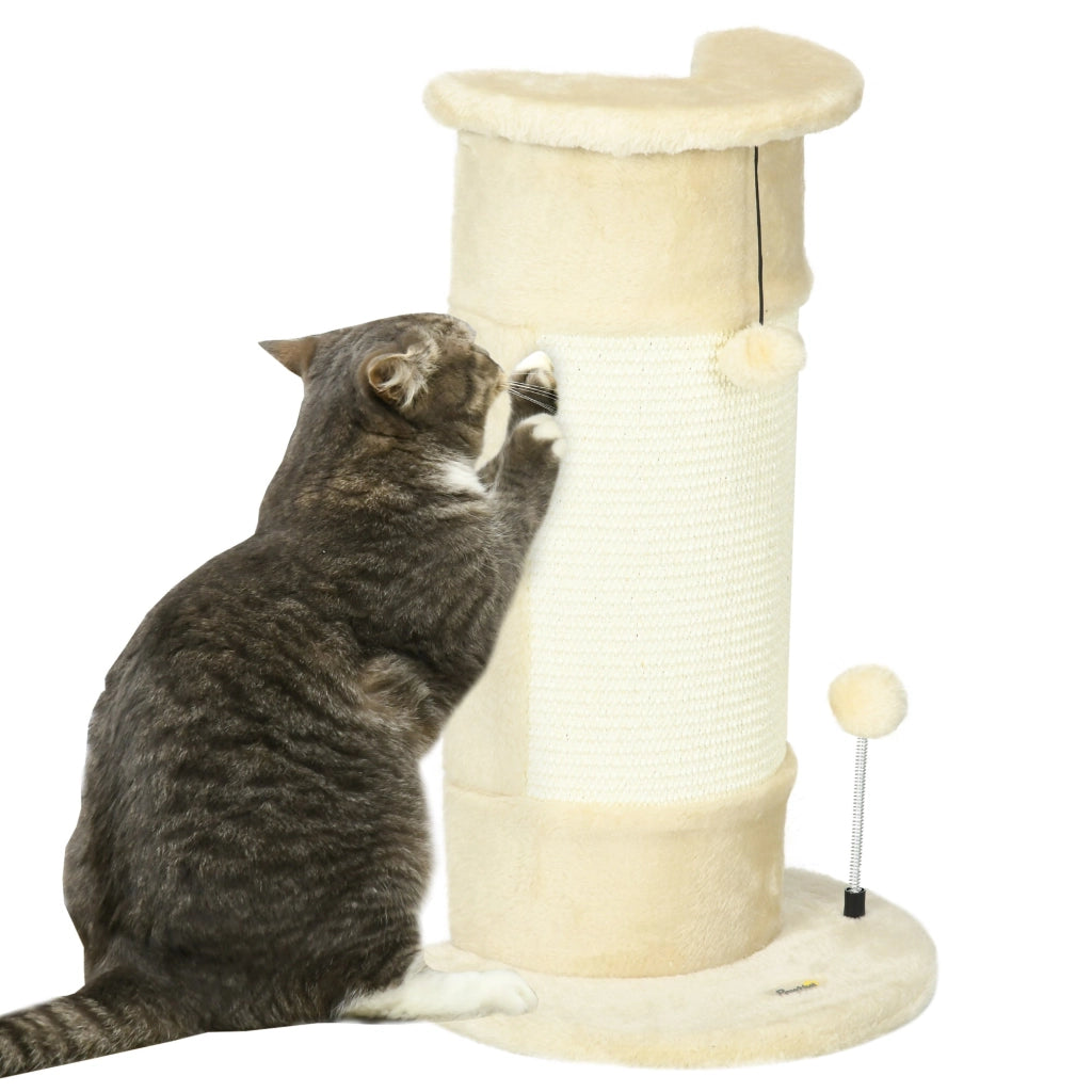 Albero Tiragraffi per Gatti max 5 Kg 34x25,5x58 cm con 2 Palline in Peluche e Sisal Beige