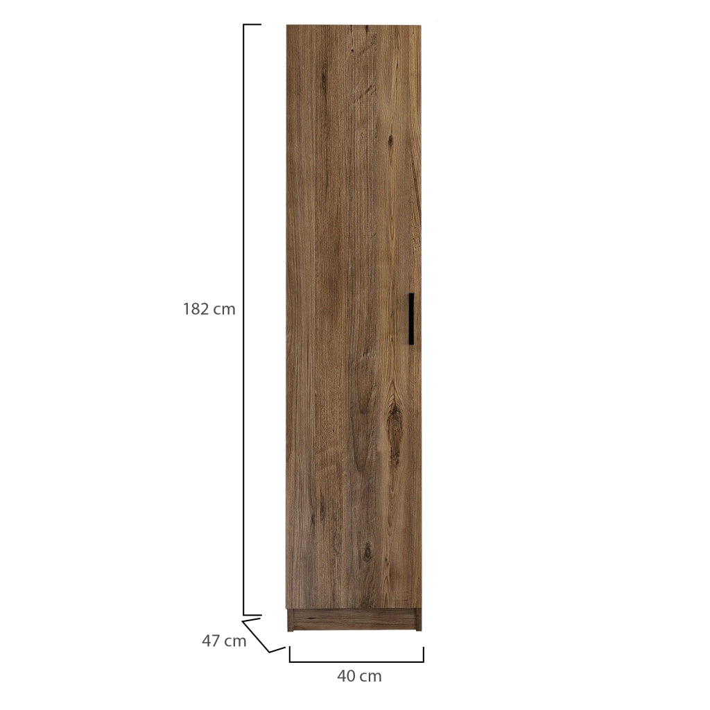 Canelli, Armadio Multiuso 1 Anta 3 Ripiani, 40x182h cm Marrone Noce