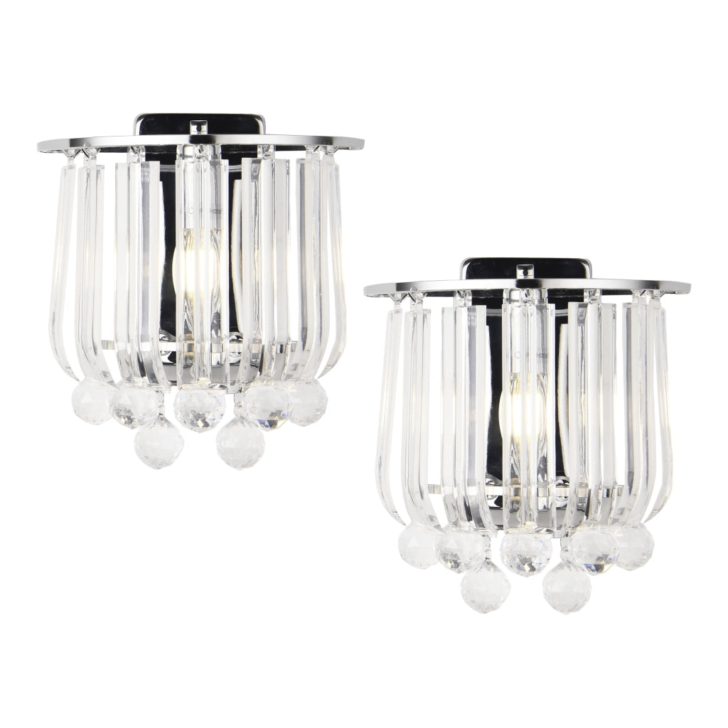 Set di 2 Lampade da Parete Alnwick con Sfere di Cristalli Artificiali - Color Cromo lux.pro