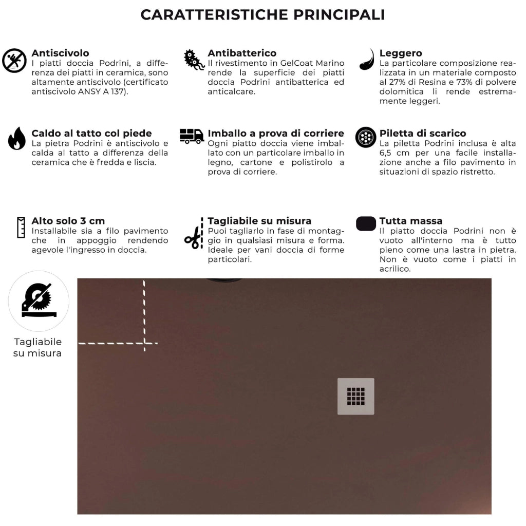 Piatto Doccia in Pietra 75x130 cm Bonussi Ardesia Everest Marrone