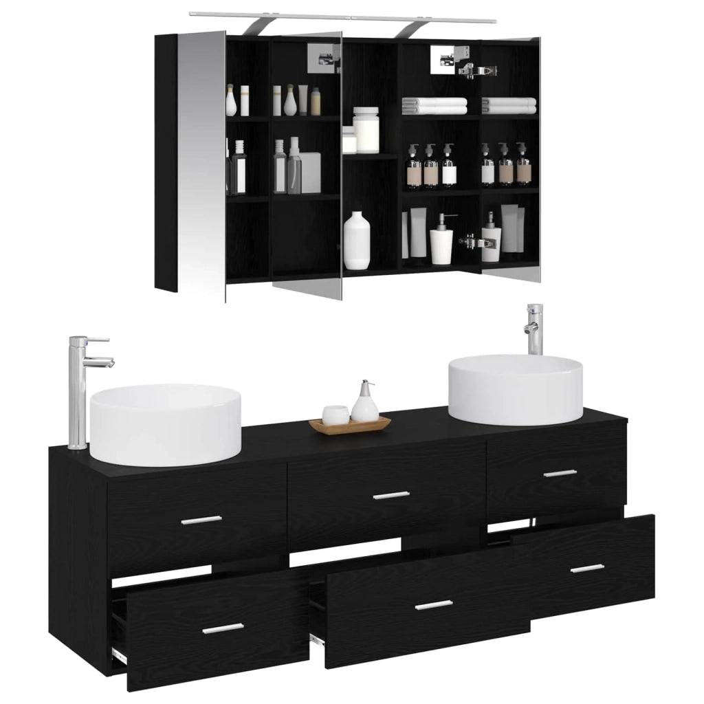 Set di mobili per il bagno 4 pcs Rovere Nero 3407056