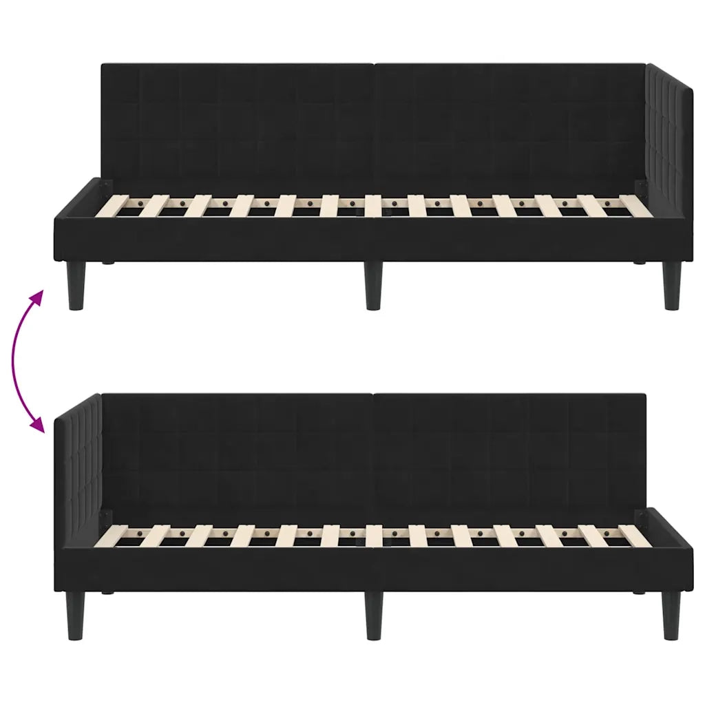 Letto singolo | Letto per adulti | Cornice del letto ad angolo Nero 80 cm x 200 cm Velluto