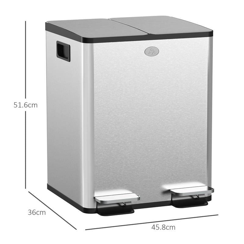 BIDONE IMMONDIZIA A 2 SEZIONI DA 20L CON CHIUSURA SILENZIOSA, IN ACCIAIO INOX E PP, 45.8X36X51.6 CM