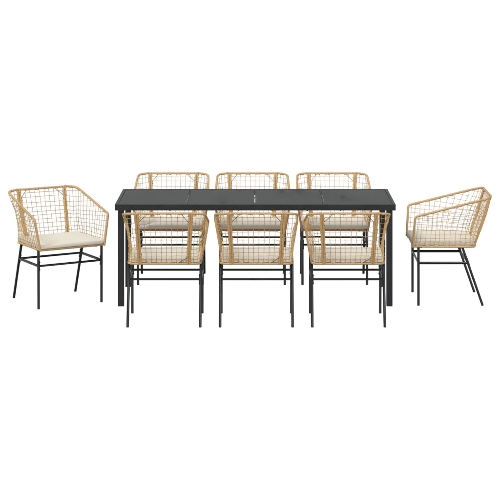 Set di 9 Sedie da Pranzo da Giardino con Cuscini Marrone Polyrattan