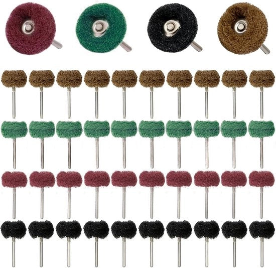 Accessori di pulizia, 40 pezzi, 25 mm, dimensione del grano 80/150/240/400, foro standard 1/8 pollici, accessorio di pulizia per Dremel per uso con accumulatori, per metallo, legno, vetro, smerigliatura, accessori di pulizia