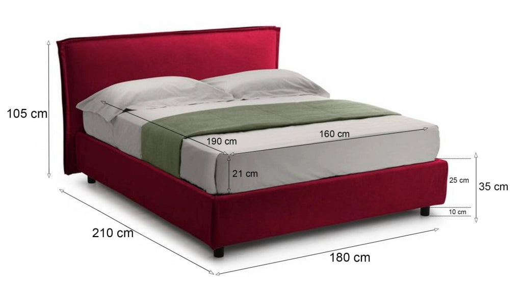Letto Matrimoniale Bruzolo, Letto Matrimoniale Materasso Incluso Made in Italy, Rosso