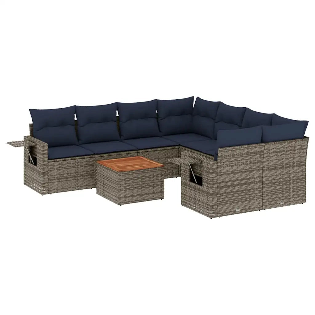 Set Divani da Giardino 9 pz con Cuscini Grigio in Polyrattan 3224493