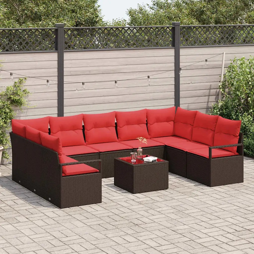 Set di divani con cuscino 10 pcs Marrone polyrattan