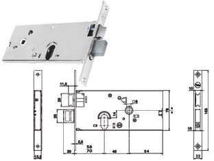 SERRATURA DA INFILARE PER FASCE CATENACCIO E SCROCCO MM.78 H 86500  mm.70 a 2 mandate (Y8650070080)    YALE