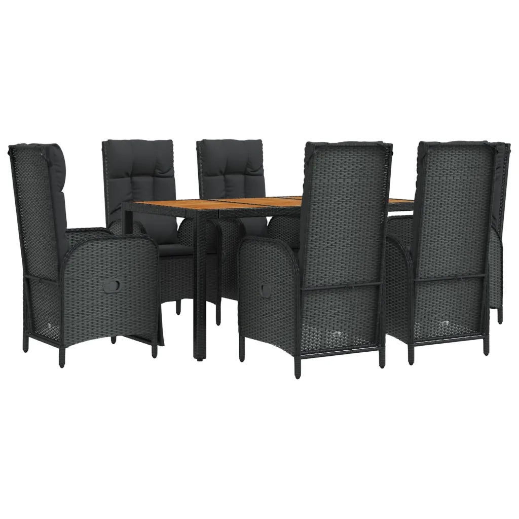 Set da Pranzo da Giardino 7 pz Nero con Cuscini in Polyrattancod mxl 76429