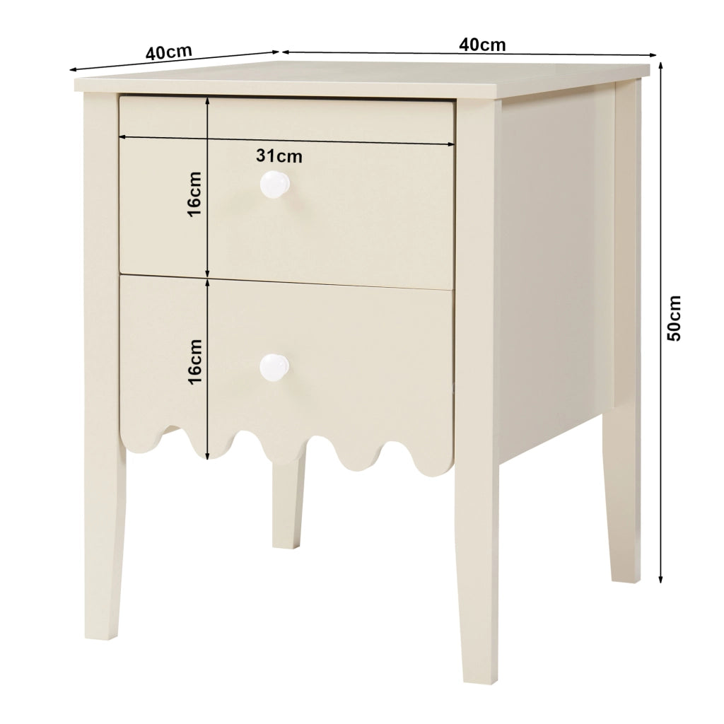 Comodino Luspoo con 2 Cassetti 50 x 40 x 40 cm - Bianco Crema [en.casa]