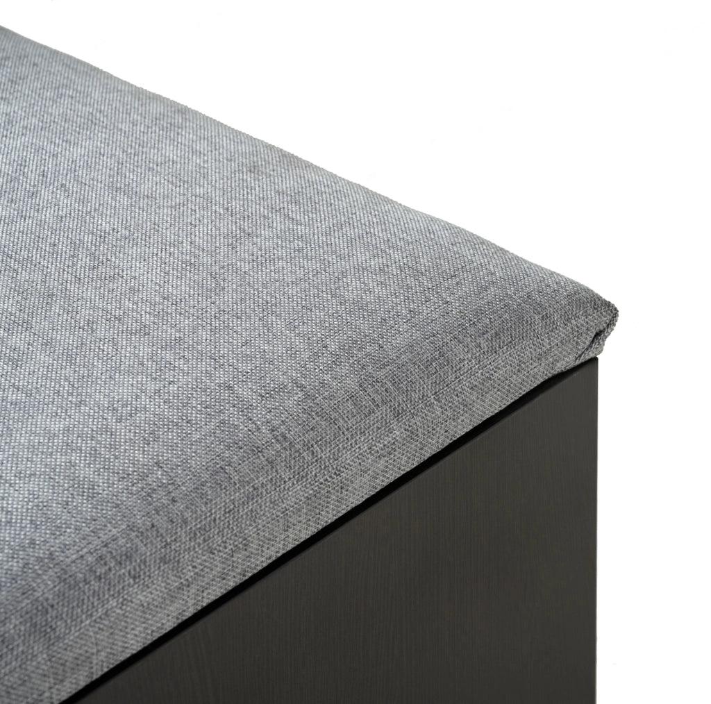 Scarpiera 120x34x82 cm con seduta imbottita; pannello truciolare e metallo; nero e noce scuro