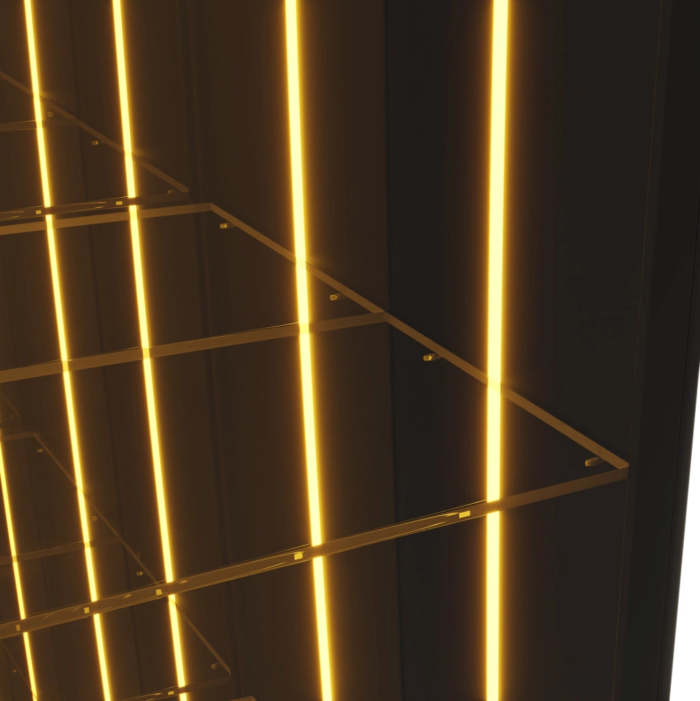 Vetrina in vetro temperato 30x30x160 cm con LED; 5 ripiani regolabili; MDF e alluminio; nera