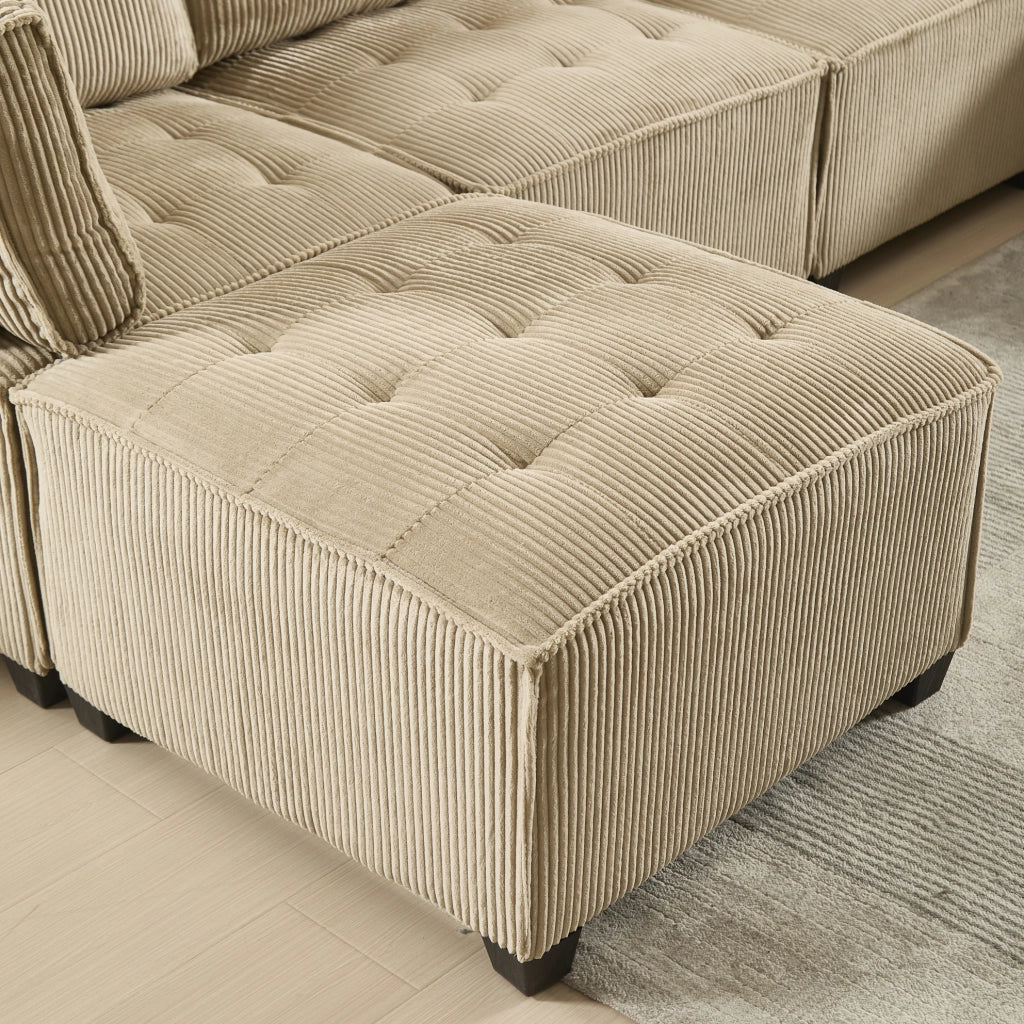 Divano modulare 6 posti 308x154x81.99 cm configurabile in velluto a coste khaki