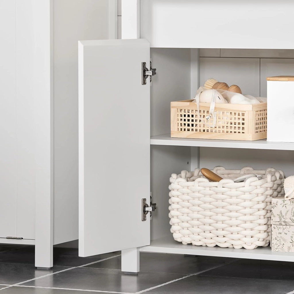 Mobile Sottolavabo Bagno – Mobiletto Bagno con 2 Ante, Ripiano Regolabile & Coprisifone – Mobile Bagno Salvaspazio Compatto, Bianco, 60x65,5x34cm BZR101-W