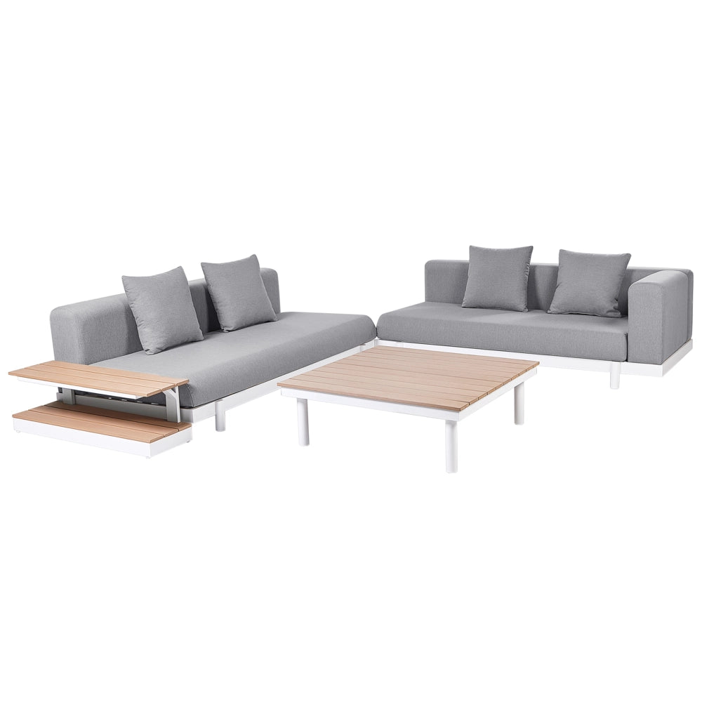 Set di divani 5 posti con tavolini Grigio Tessuto Poliestere Cuscino Media Resistenza Giardino Stile Moderno Esterno