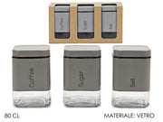 Set 3 Barattoli da Cucina in Vetro – 80 cl COLORE: GRIGIO