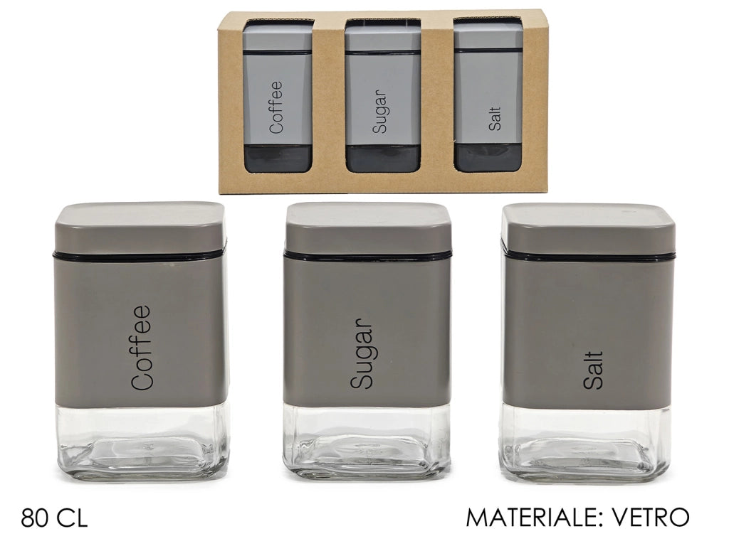 Set 3 Barattoli da Cucina in Vetro – 80 cl COLORE: GRIGIO