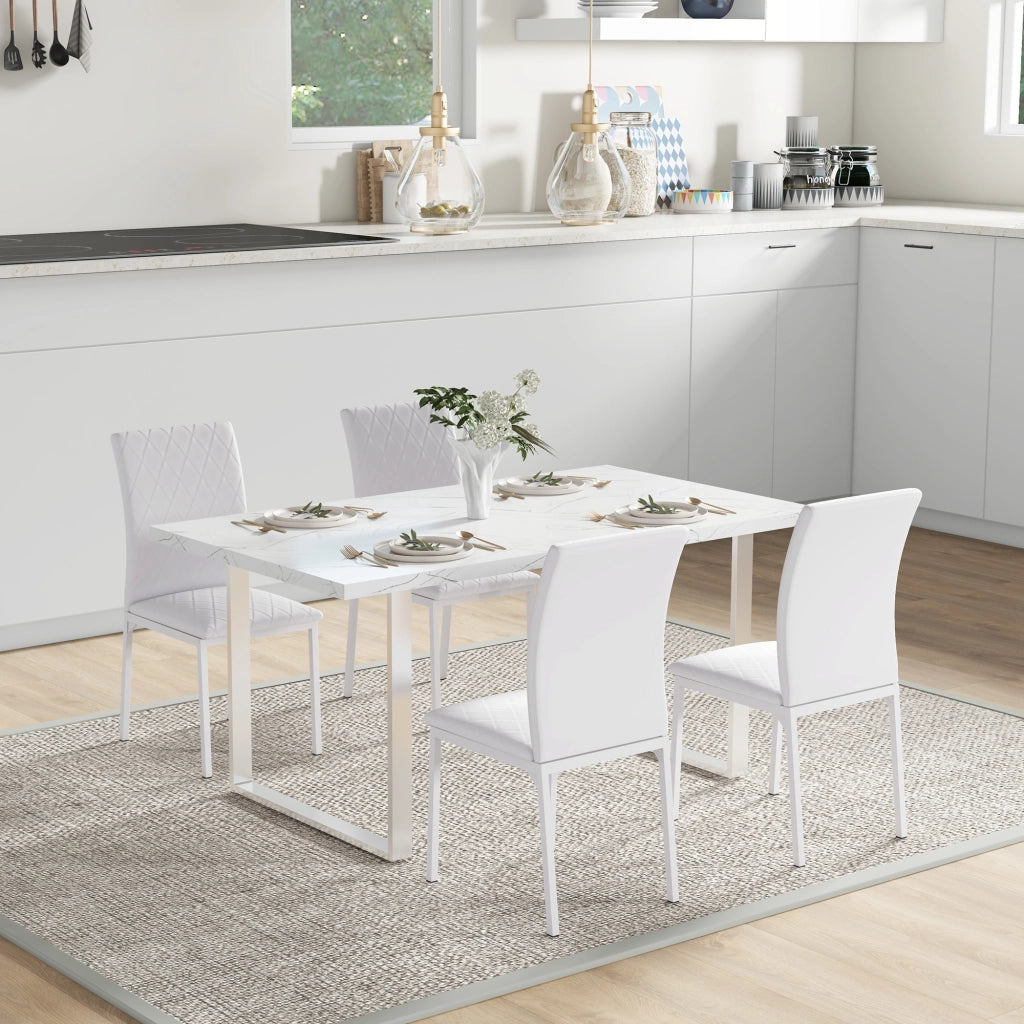 Set 4 Sedie da Pranzo ¨C Zephmum ¨C Imbottite in Similpelle, Schienale, Struttura in Metallo, Colore Bianco