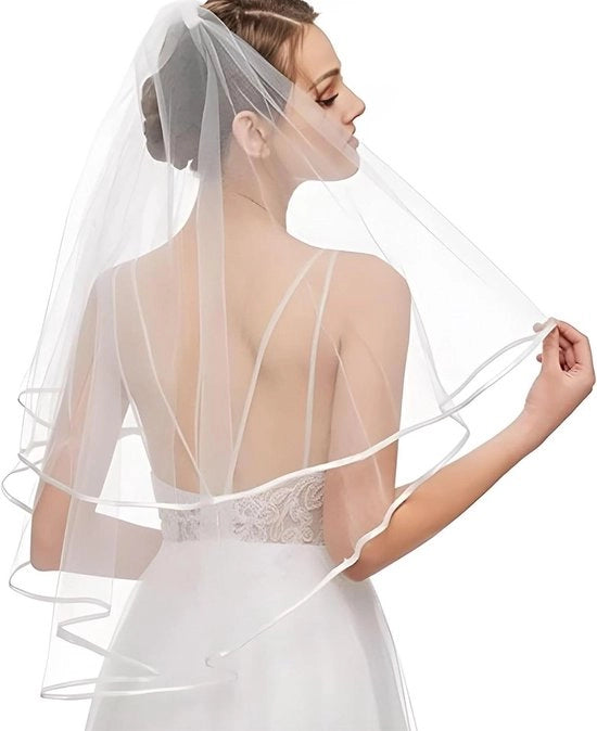 Sposa Plus - Velata per matrimonio e feste di costume - 2 strati - Tule - Bianco - Cam - Cortine di sposa - Doccia di sposa - Abito da costume - Halloween - Ragazze - Prima comunione - Fidanzamento - Eventi festivi.