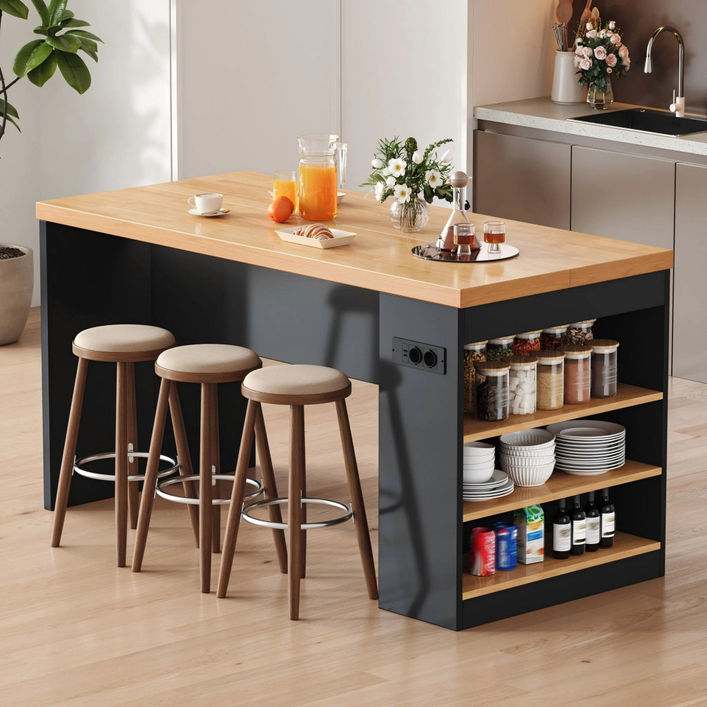 Isola da cucina con 3 vani aperti; LED; prese e porte USB per cucina e sala da pranzo; 155 × 80 × 90 cm
