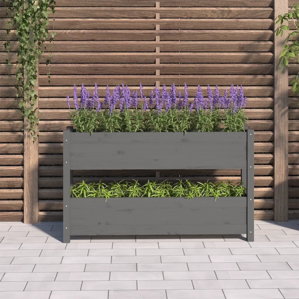 Fioriera | Cassetta per fiori | Vaso Grigia 112x25x66 cm in Legno Massello di Pino