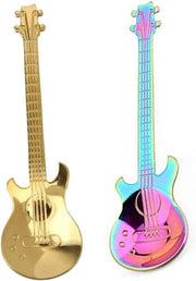 Set di cucchiai per caffè da 2 manici per caffè e tè - Cucchiai dessert in forma di chitarra in acciaio inossidabile - Caffè cucchiaio colorato per appassionati di caffè - Regalo di benvenuto originale