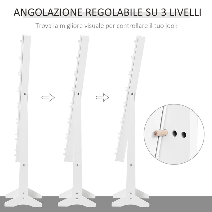 Specchio da Terra Armadio Portagioie Regolabile e Luci LED Bianco 36x30x136 cm
