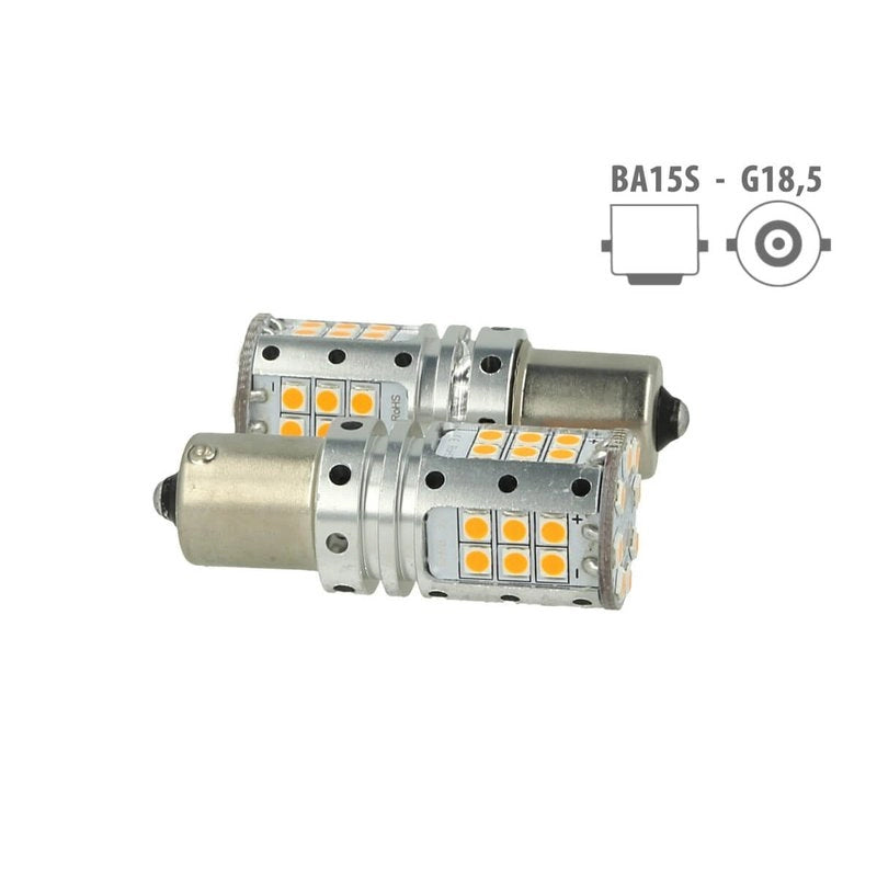 Lampada Led 1156 BA15S P21W Canbus 12V 25W Reale Arancione Per Frecce No Errore 32 Smd 3030