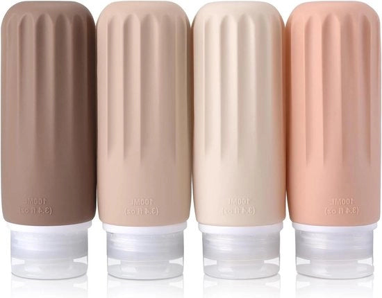 Set di navicelle toilette 100 ml - 4-pack di silicone lekbestendente con etichetta - shampoo e condizionatore - conforme a CAA
