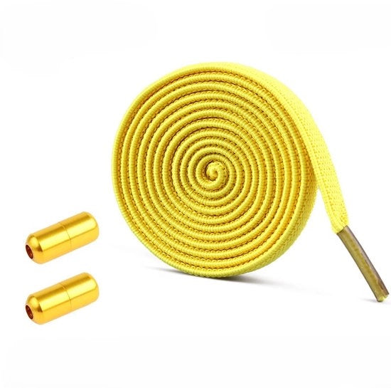 Due paia di cavi elastici piatti con chiusura metallica, cavi elastici senza laccetto per bambini e adulti, cavi sportivi per tutti i tipi di scarpe (larghezza cavo 6 mm, lunghezza 1 m) - giallo