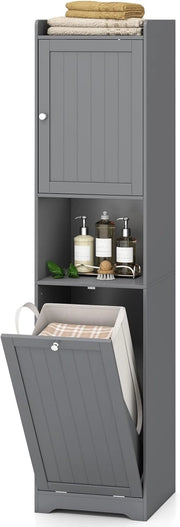 Armadio da bagno alto e stretto, scaffale regolabile, borsa per biancheria rimovibile da 48 l, manici pratici, dispositivo antiribaltamento, per cucina soggiorno, 40 x 40 x 170 cm