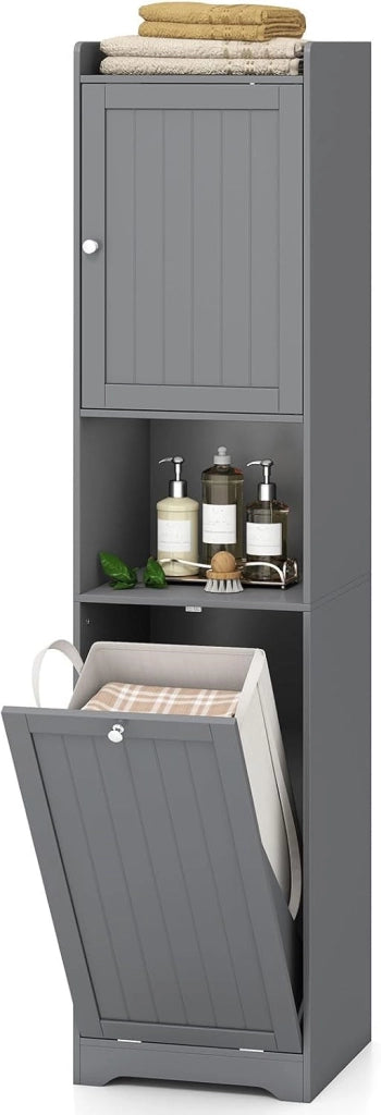 Armadio da bagno alto e stretto, scaffale regolabile, borsa per biancheria rimovibile da 48 l, manici pratici, dispositivo antiribaltamento, per cucina soggiorno, 40 x 40 x 170 cm