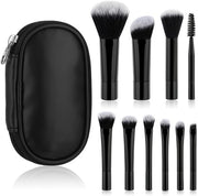 Mini set di pennelli per trucco 10 pezzi - Set di pennelli per trucco da viaggio - Incluso contenitore - Fibra sintetica - Nero - Dimensioni 13,5 cm x 8 cm - Set di pennelli per trucco