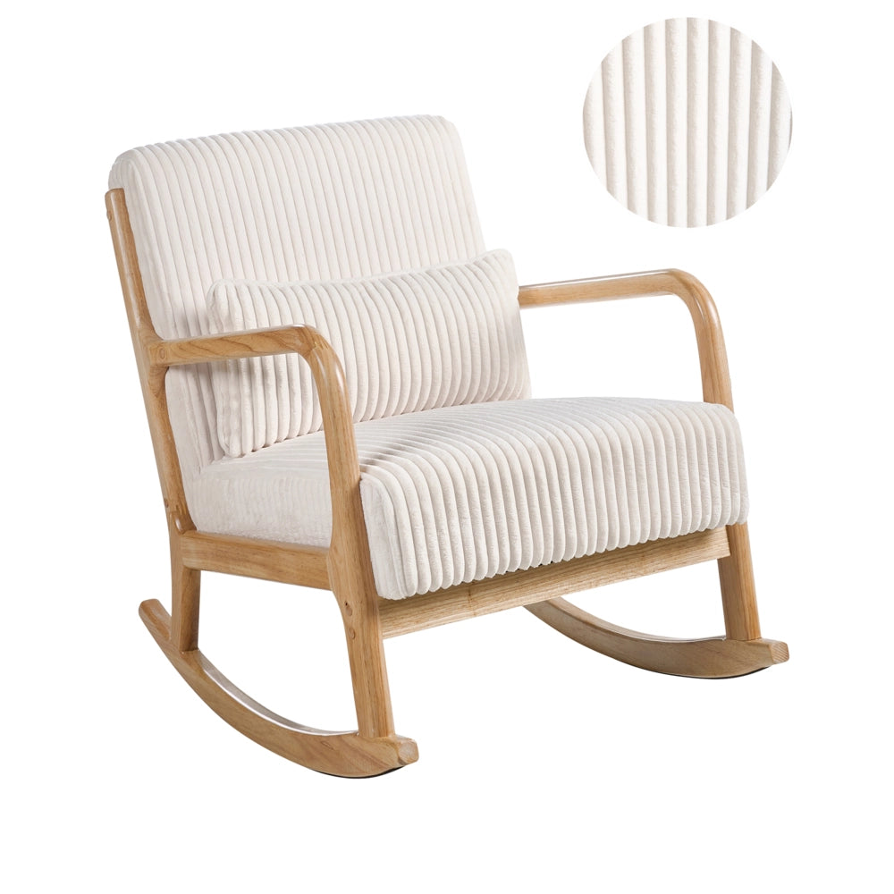 Poltrona a dondolo in velluto a coste Rivestimento in stile vintage Struttura in legno Bianco