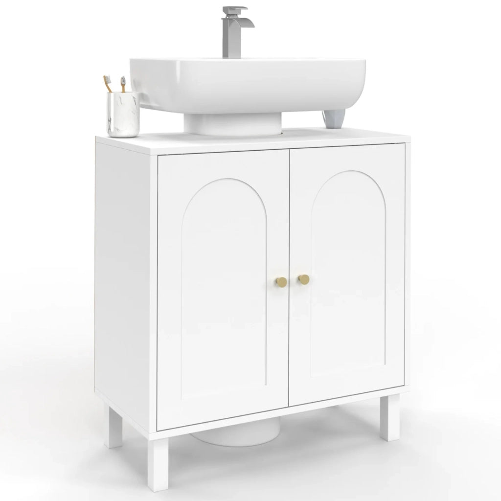 IDMarket - Mobiletto da bagno ARSENE con design ad arco in legno bianco