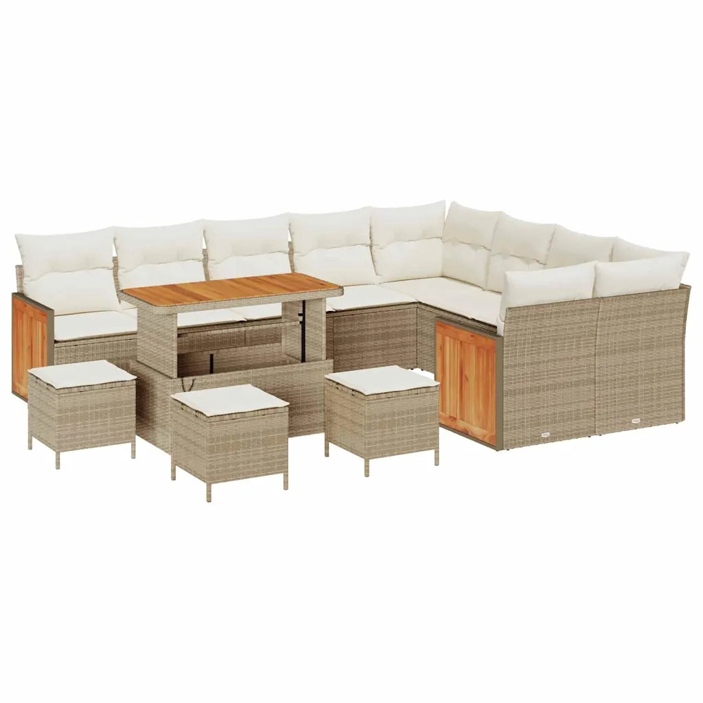 Set Divano da Giardino con cuscino 13 pcs Beige e Crema